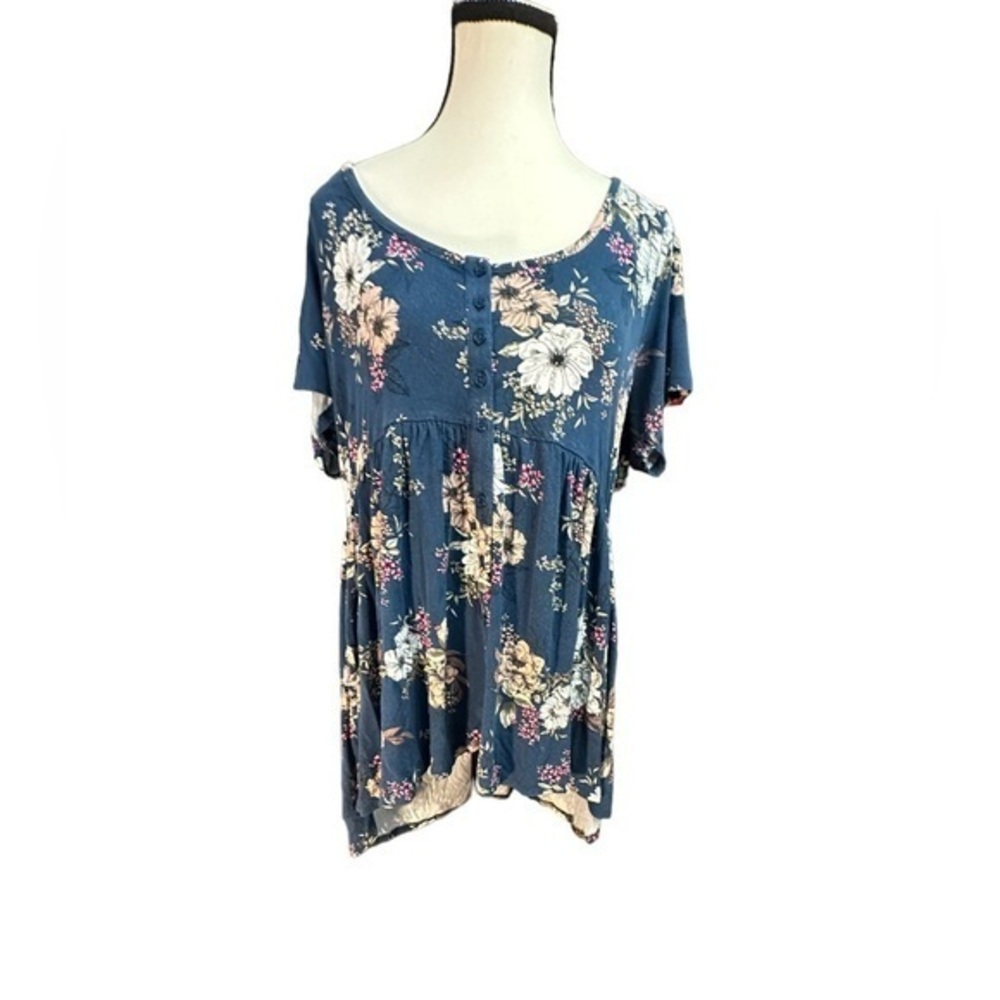 Women’s Torrid 0 Deep Teal Floral Babydoll Super Soft Button-Front Top L XL 12